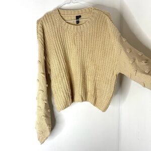 Moon & Madison Neutral Knit Sweater Swiss Dot Puff Sleeve